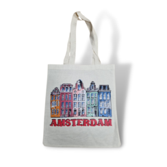 Canvas bag Amsterdam - houses happy colors