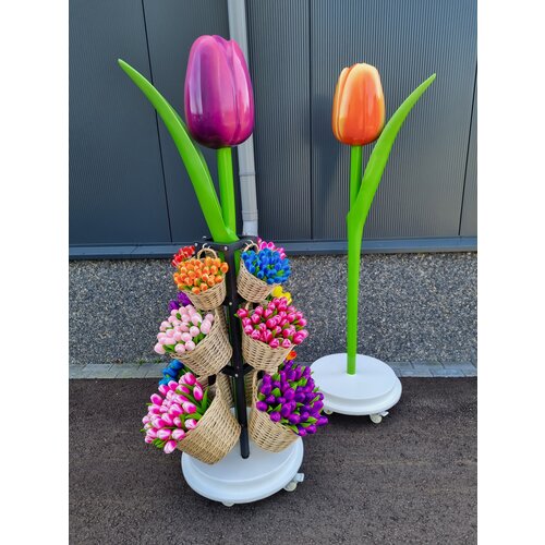 Tulips display with wooden tulips