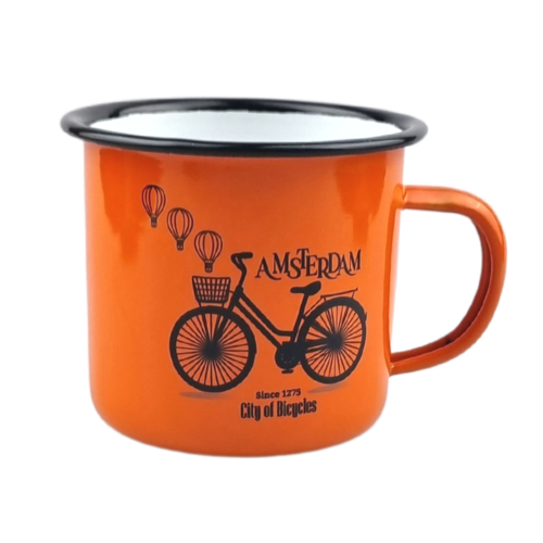 Enamel Mug Orange bike and balloons