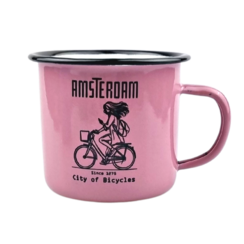 Emaille mok Roze girl on bike