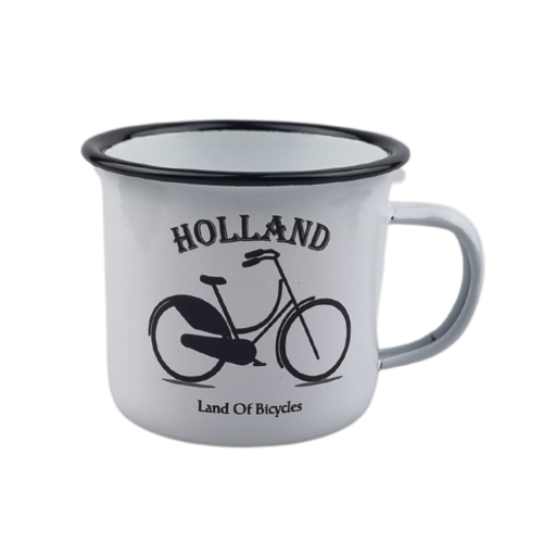 Emaille mok Wit bike Holland