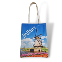 Canvas bag Dutch windmill with blue sky