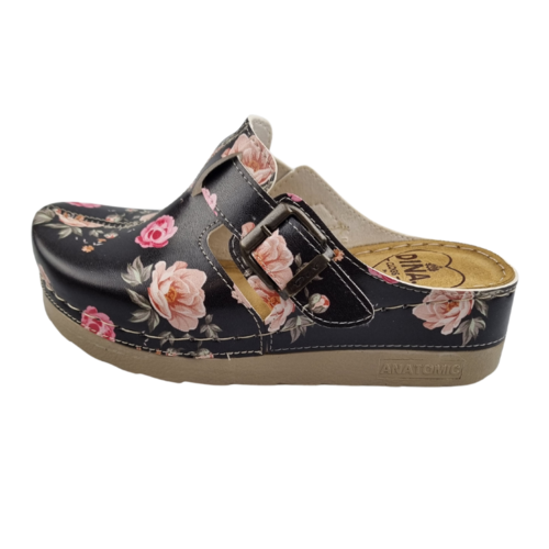 DINA PU klompen met zacht voetbed -  Black Roses