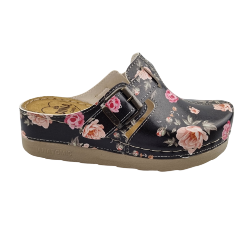 DINA PU klompen met zacht voetbed -  Black Roses