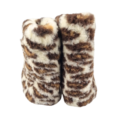 DINA slippers natural wool - high model - Leopard print