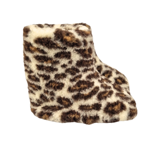 DINA slippers natural wool - high model - Leopard print