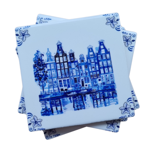 Coasters 4-pack Houses Delftblue
