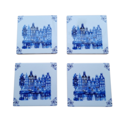 Onderzetters 4-pack huisjes Delftsblauw