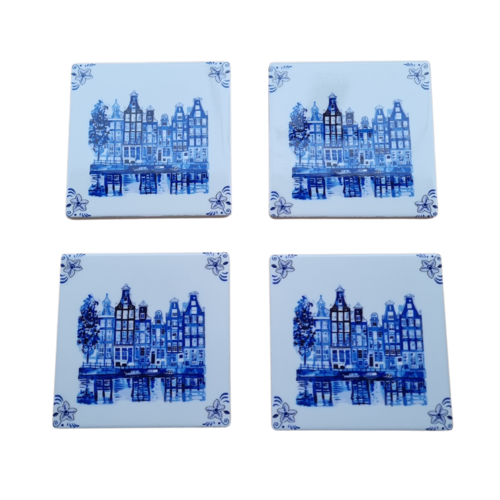 Onderzetters 4-pack huisjes Delftsblauw