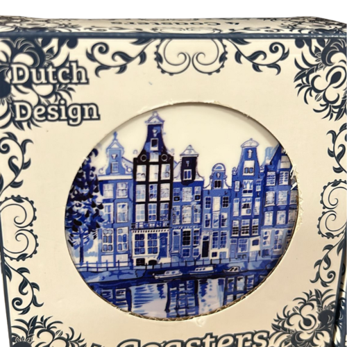 Onderzetters 4-pack huisjes Delftsblauw