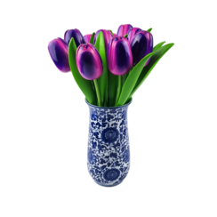 tulpenvaasje Delftsblauw + 9 tulpen (diverse kleuren)