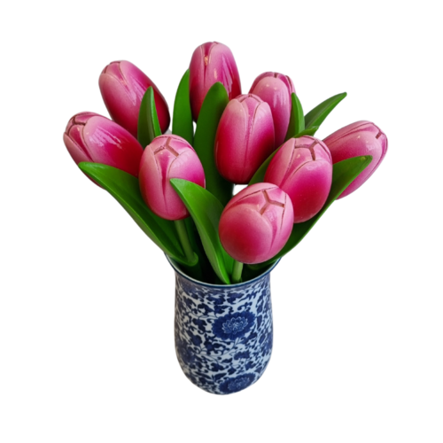 tulpenvaasje Delftsblauw + 9 tulpen (diverse kleuren)