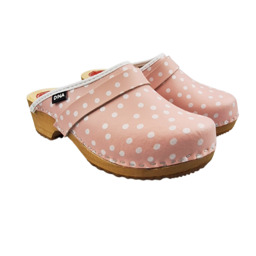 DINA DINA leren klompen pink dots