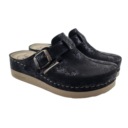 DINA PU clogs  -  Black with buckle