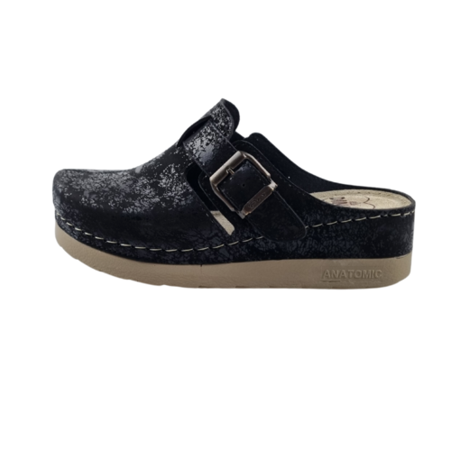 DINA PU clogs  -  Black with buckle