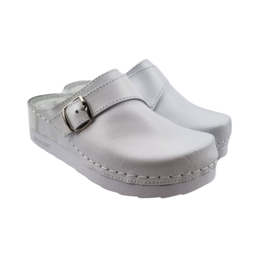DINA PU clogs  -  White with buckle