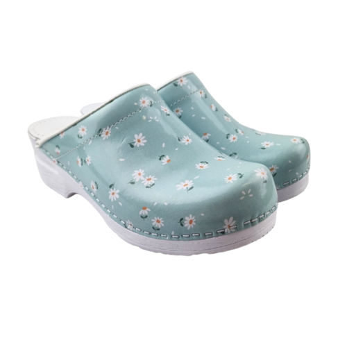 DINA Medische klompen met PU zool - blauw met madeliefjes