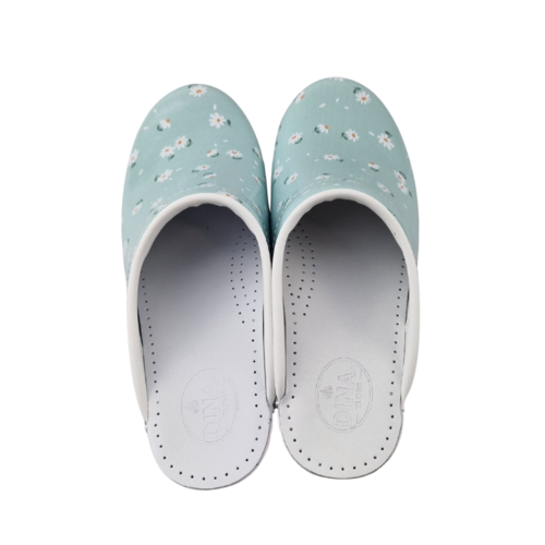 DINA Medical clogs with PU sole - blue with daisies