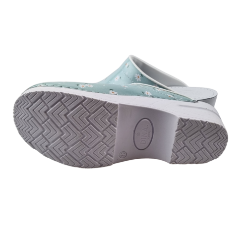 DINA Medical clogs with PU sole - blue with daisies