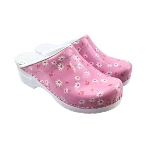 DINA Medical clogs with PU sole - pink with daisies