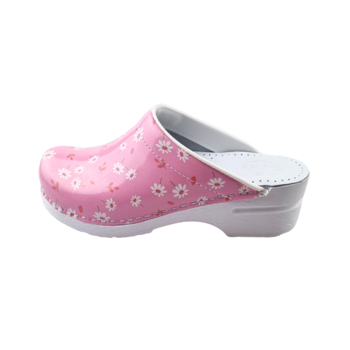 DINA Medical clogs with PU sole - pink with daisies