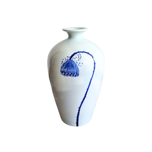 Keramieken Kruik met één bloem - 33cm hoog