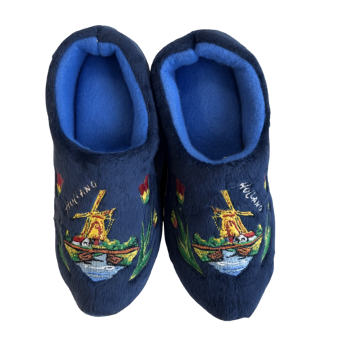Woodenshoe indoor slippers Dark blue - Dutch Windmill design