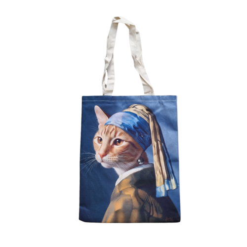 Canvas bag - kat met de parel 2.0