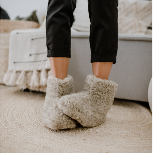 DINA slippers wool 100% natural Grey - high model