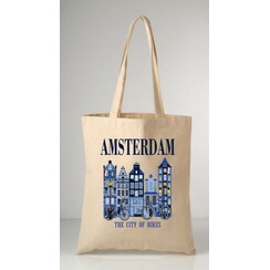 Canvas tas Amsterdam huisjes - Delft blue