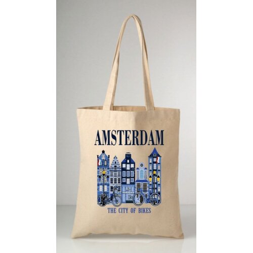 Canvas tas Amsterdam huisjes - Delft blue