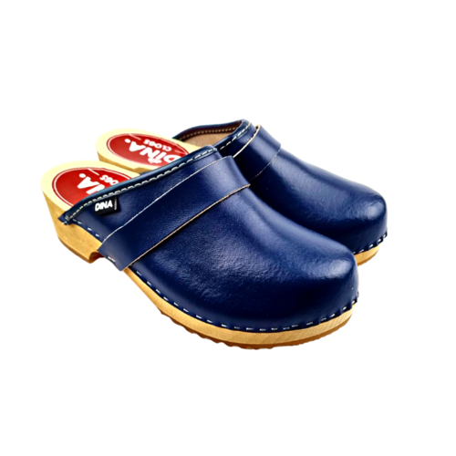DINA Swedish leather clogs navy blue