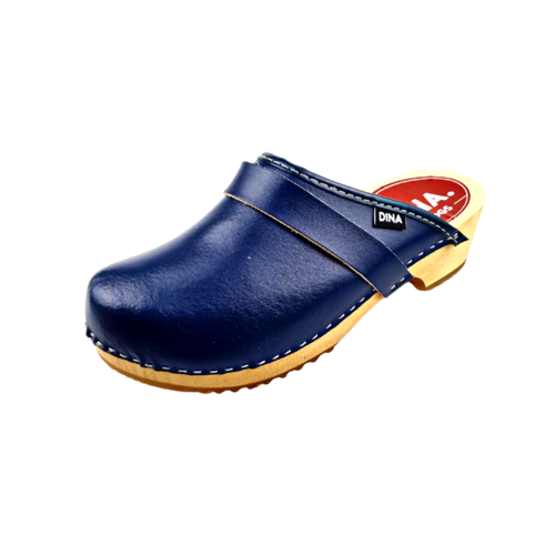 DINA Swedish leather clogs navy blue