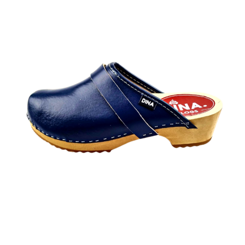 DINA Swedish leather clogs navy blue