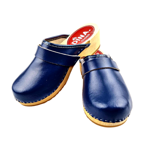 DINA Swedish leather clogs navy blue