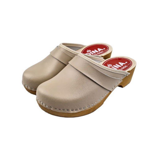 DINA Swedish leather clogs beige creme