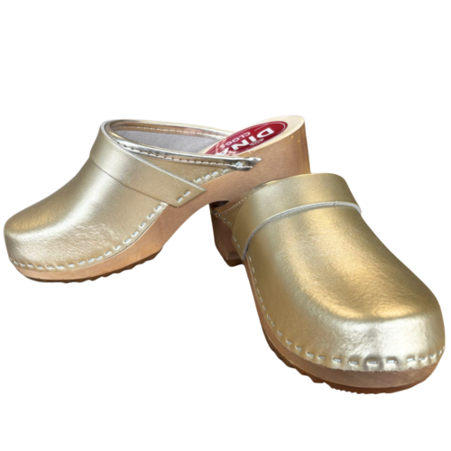 DINA Swedish leather clogs Gold