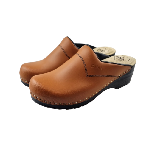 DINA Medical clogs with PU sole - Work Clogs with PU sole - Cognac with black sole