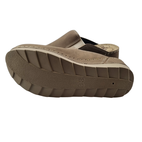 DINA PU klompen met zacht voetbed en elastiek - Nubuck cappuchino