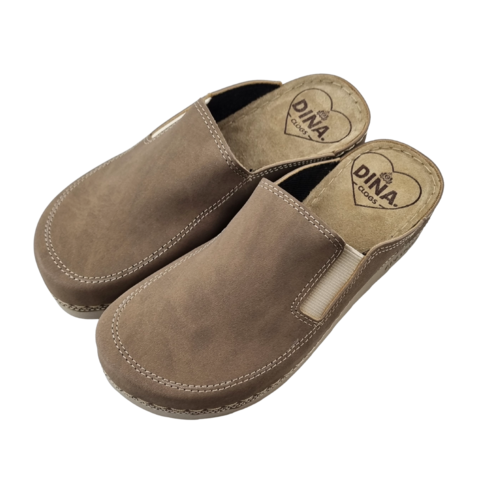 DINA PU klompen met zacht voetbed en elastiek - Nubuck cappuchino