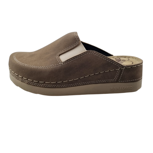 DINA PU klompen met zacht voetbed en elastiek - Nubuck cappuchino