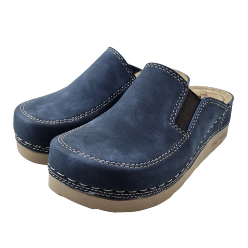 DINA PU klompen met zacht voetbed en elastiek - Nubuck blue