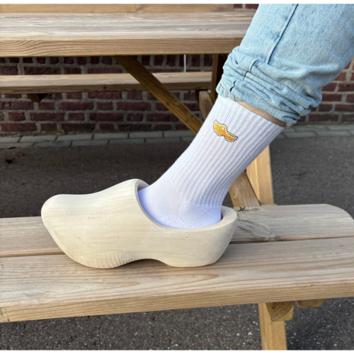 Socks white - woodenshoe embroidery - Traa Merch