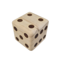 Six wooden dice in a black carrying case - dimensions per dice: 12 x 12 x 12 cm