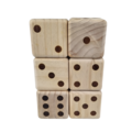 Six wooden dice in a black carrying case - dimensions per dice: 12 x 12 x 12 cm