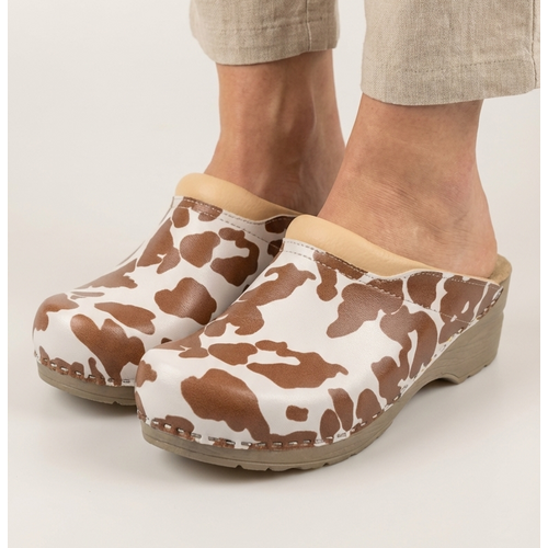 DINA Medical clogs - beige cow print with beige sole - Dina