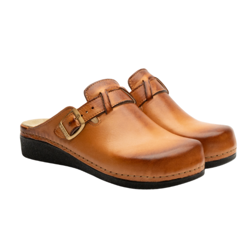 Leon Footwear Instapklomp in maat 36 t/m 41- uitneembare zool en antislip nop - kleur goudbruin
