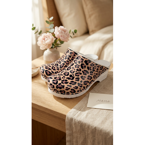 DINA Medische klompen met PU zool - Leopard skin