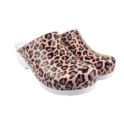 DINA Medische klompen met PU zool - Leopard skin