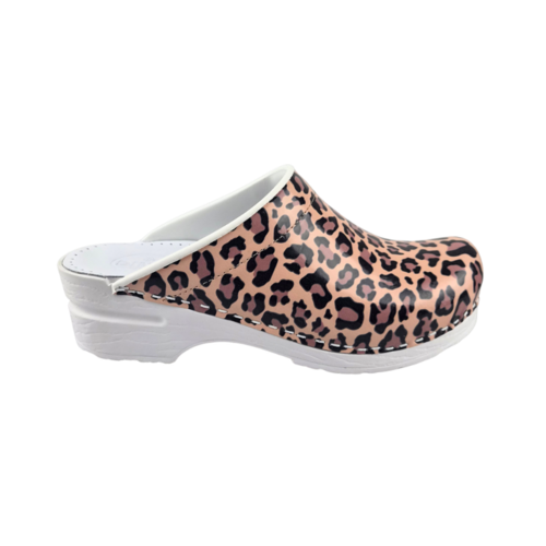 DINA Medische klompen met PU zool - Leopard skin